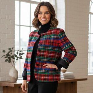 Pendleton Jacket Vintage Wool Christmas Plaid Lined Blazer Coat Womens Size M